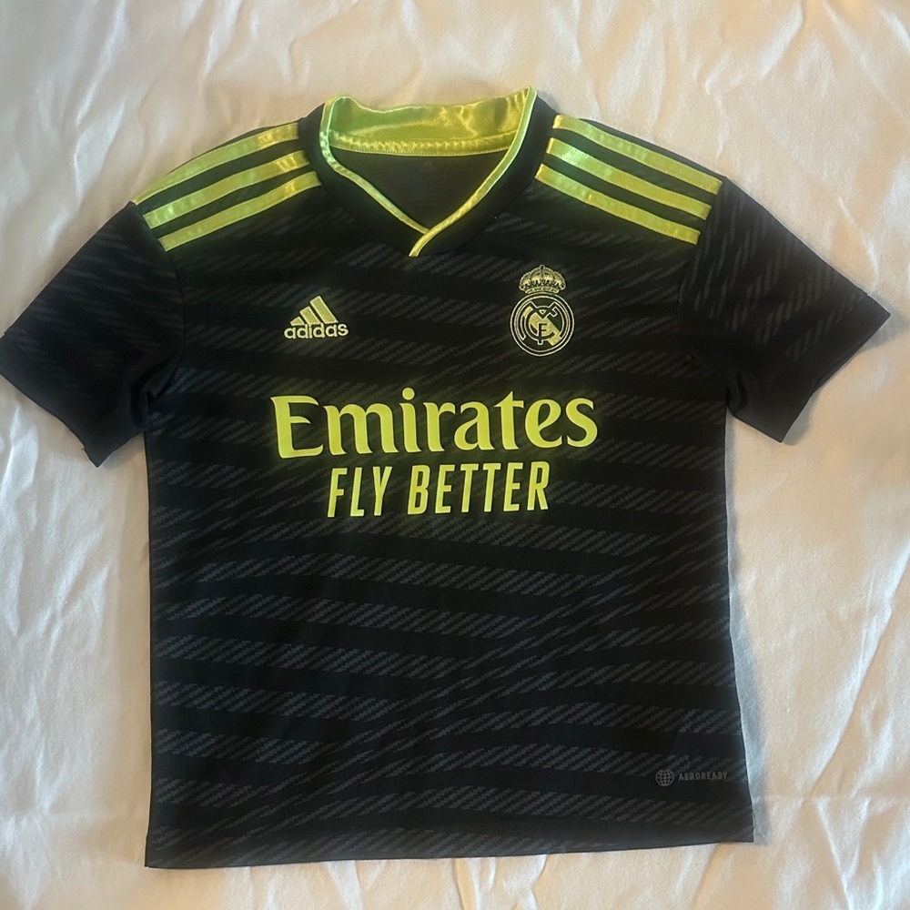 Adidas Kids Black and Neon Yellow Real Madrid Soccer Jersey